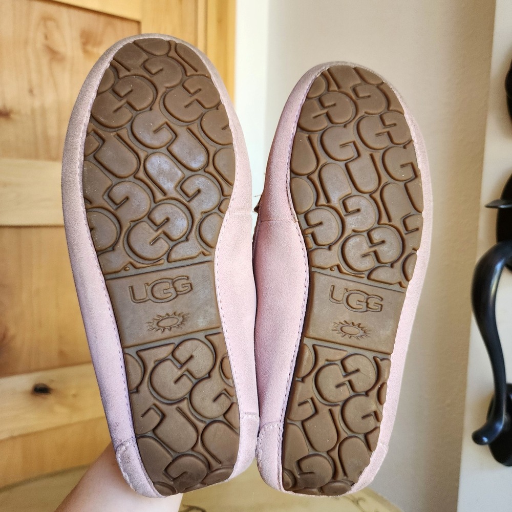 UGG Sz 9 Pink Suede Ansley Moccasin Slippers 1106878 Cozy Warm Winter Scandi - Picture 6 of 7